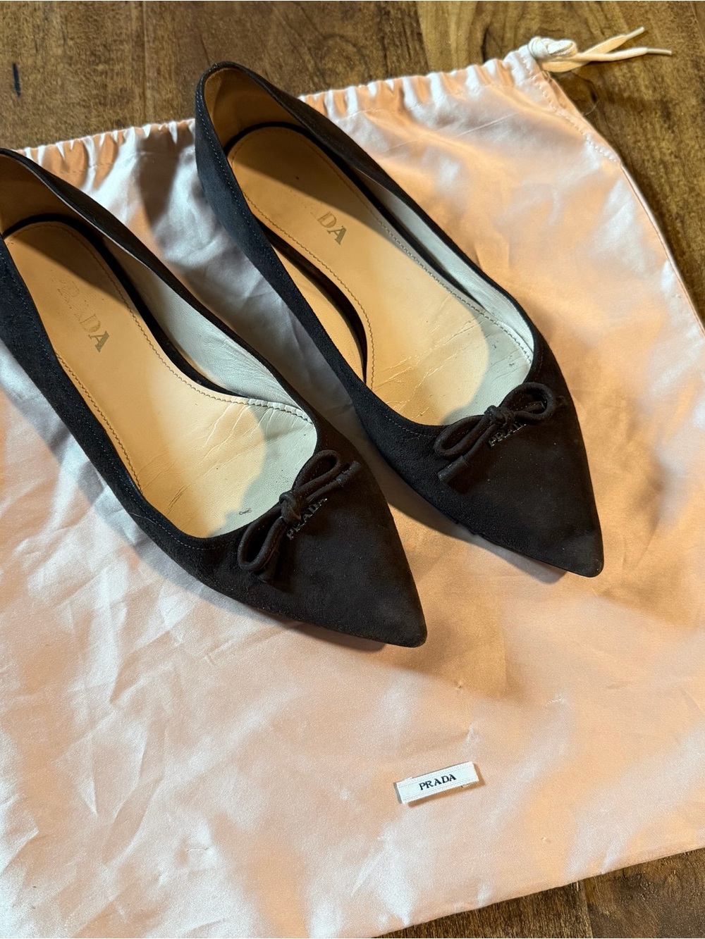 Prada Brown Suede Pointed-Toe Ballet Flats